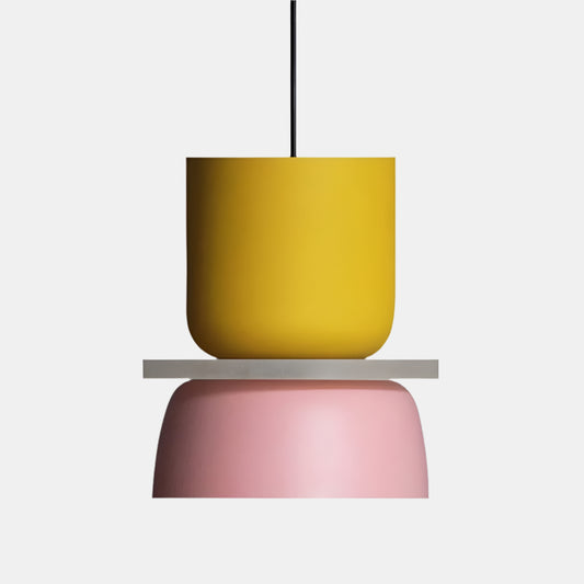 Moderne Skålformet Pendellampe til Stilfulde Rum Hængelamper Tech Butik Gul + lyserød (Dia 18 cm x H 26cm)