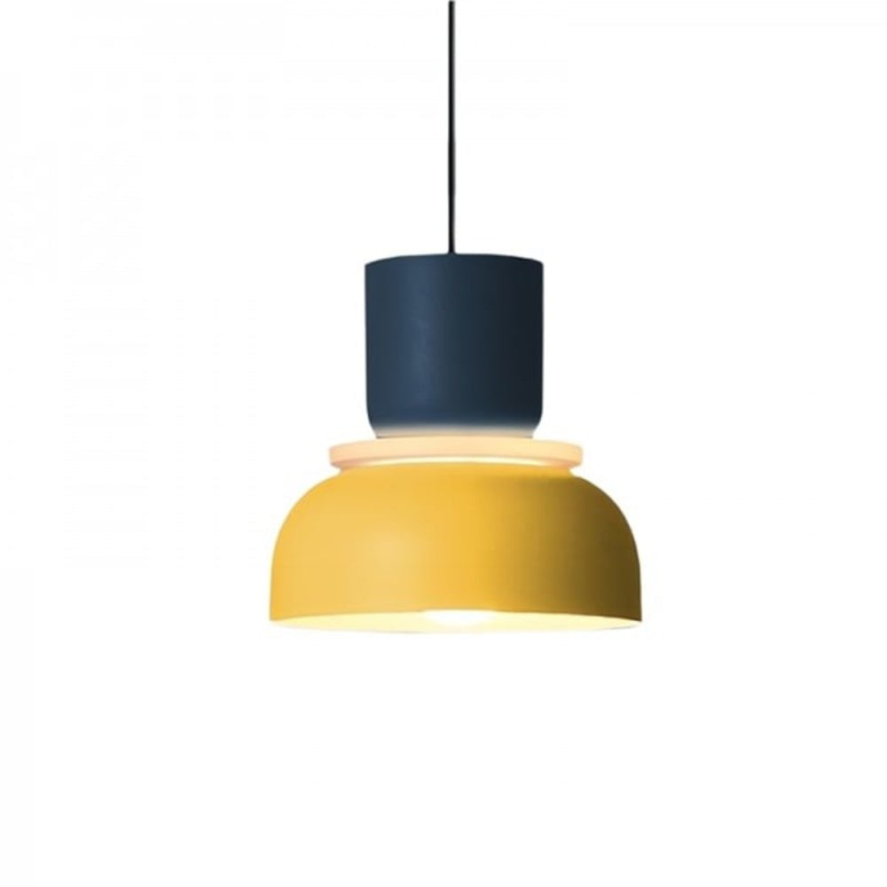 Moderne Skålformet Pendellampe til Stilfulde Rum Hængelamper Tech Butik Marineblå + gul (Dia 29 cm x H 28cm)