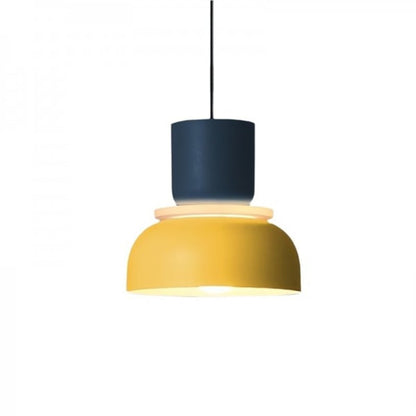 Moderne Skålformet Pendellampe til Stilfulde Rum Hængelamper Tech Butik Marineblå + gul (Dia 29 cm x H 28cm)