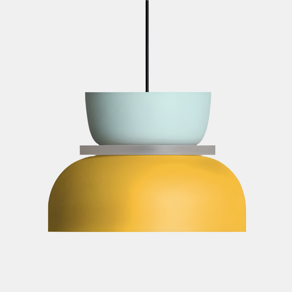Moderne Skålformet Pendellampe til Stilfulde Rum Hængelamper Tech Butik Lyseblå + gul (Dia 29 cm x H 24 cm)