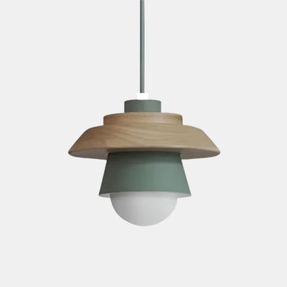 Moderne Træpendel med Farverigt Nordisk Design Hængelamper Tech Butik Grøn Varm hvid