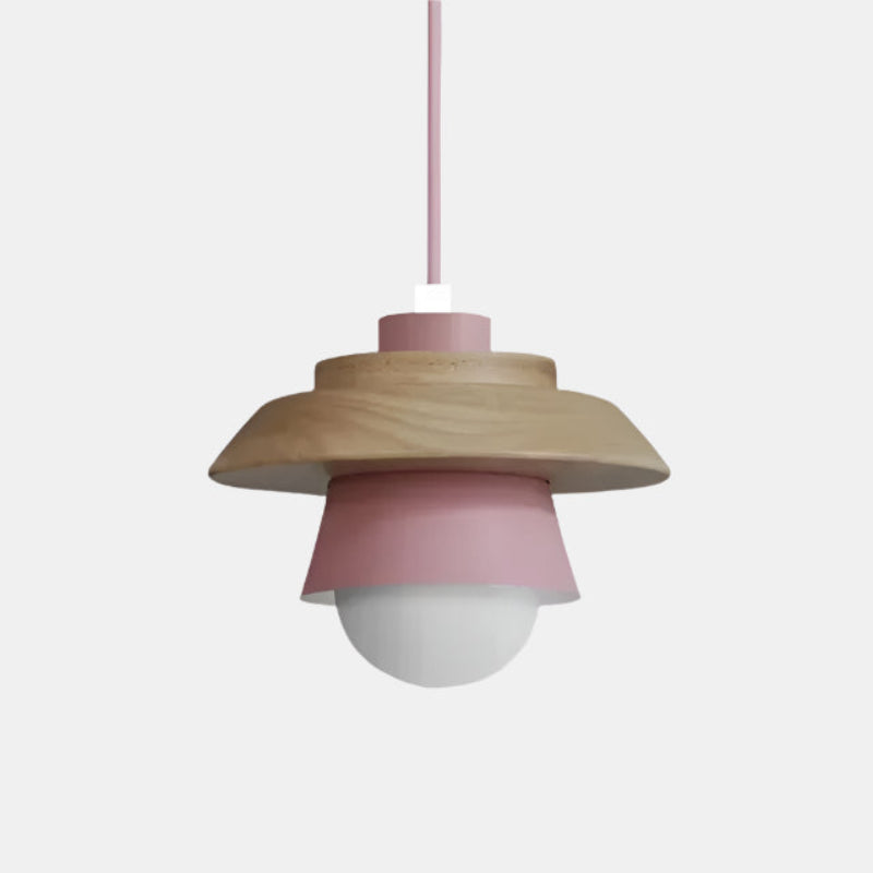 Moderne Træpendel med Farverigt Nordisk Design Hængelamper Tech Butik Lyserød Kold hvid