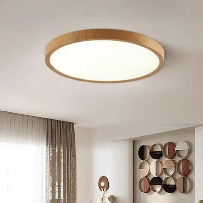 Moderne Ultra-Tynd Rund LED Loftslampe med Træeffekt Loftslampe Tech Butik