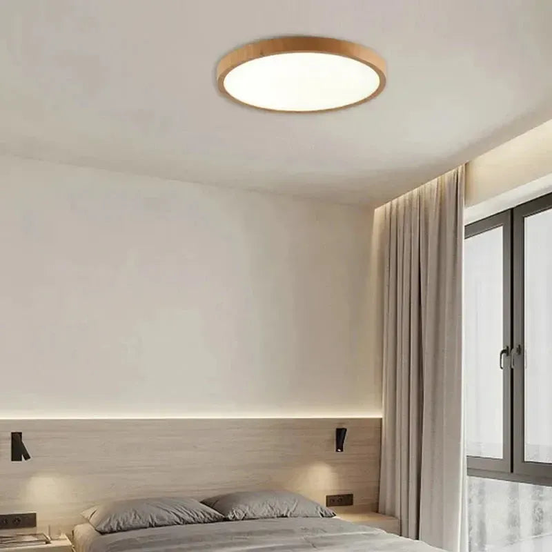 Moderne Ultra-Tynd Rund LED Loftslampe med Træeffekt Loftslampe Tech Butik