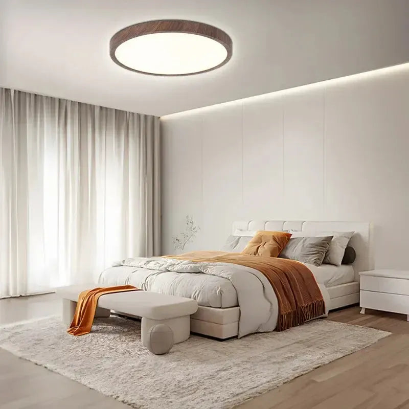 Moderne Ultra-Tynd Rund LED Loftslampe med Træeffekt Loftslampe Tech Butik