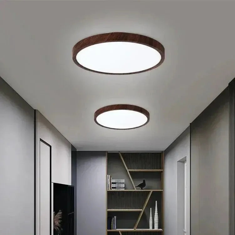 Moderne Ultra-Tynd Rund LED Loftslampe med Træeffekt Loftslampe Tech Butik