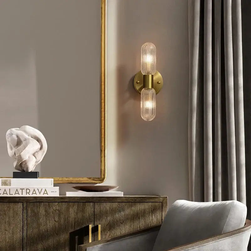 Moderne Væglampe i Guld med Klart Glas Væglamper Tech Butik