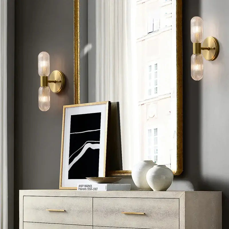 Moderne Væglampe i Guld med Klart Glas Væglamper Tech Butik