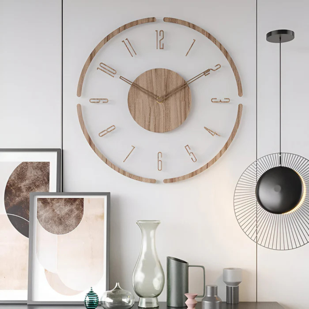 Moderne akryl og træ vægur til stuen Ure Tech Butik C 30 cm