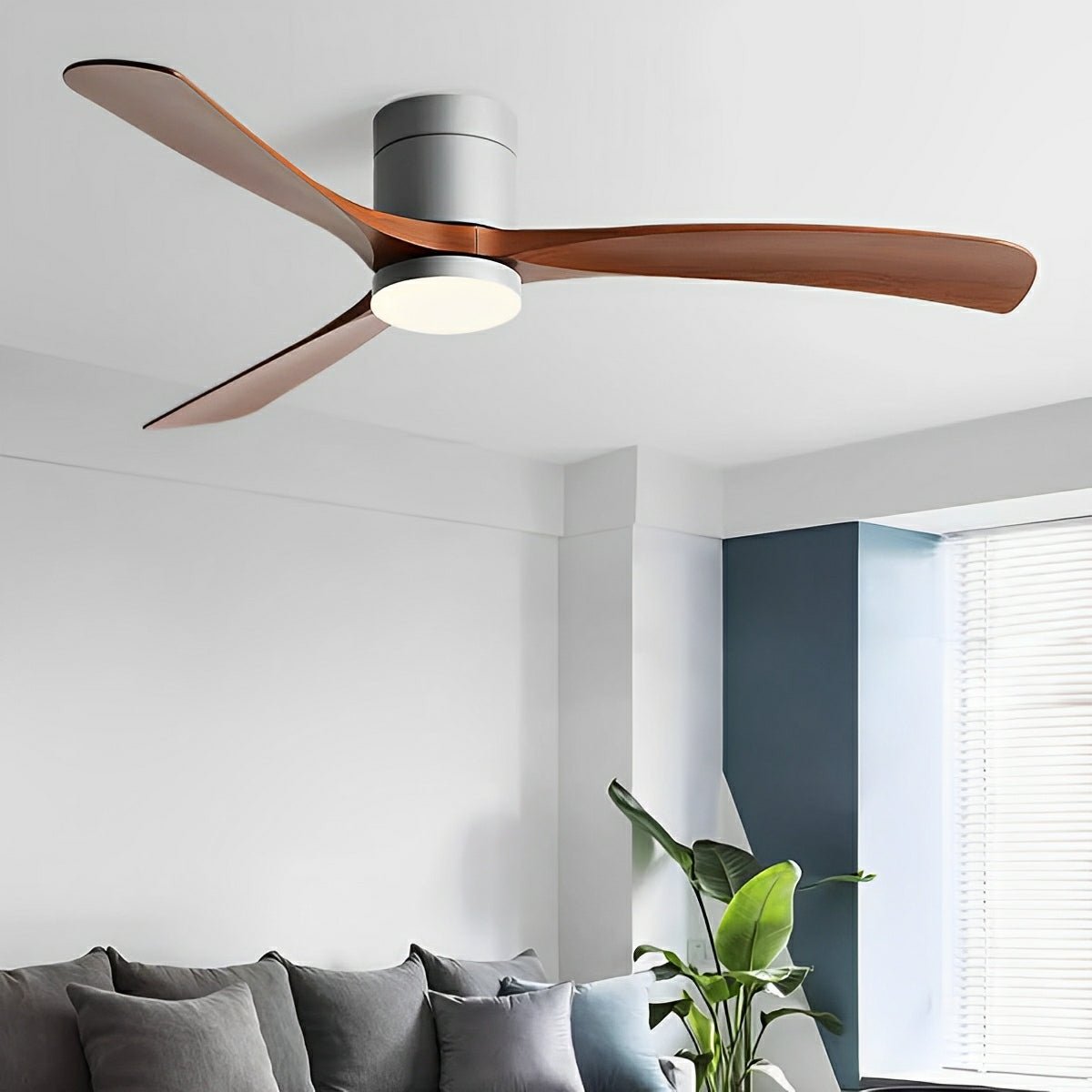 Moderne loftventilator med 6 hastigheder og omvendt funktion Loftslampe Tech Butik Grå valnøddefarve Vægbryder 96 cm