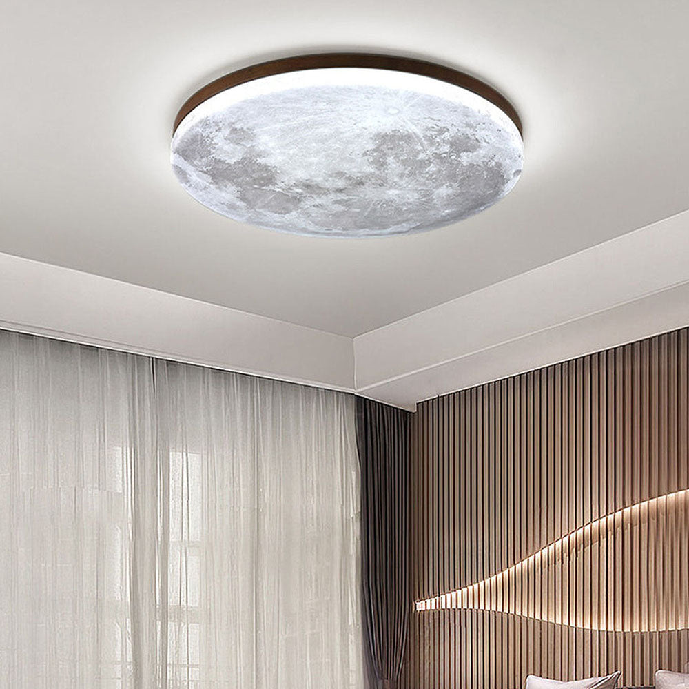 Moderne månelampe loftlampe med blødt LED-lys Loftslampe Tech Butik Valnød D26*H5CM Hvidt lys