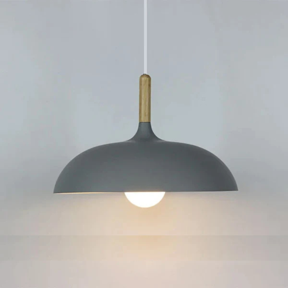 Moderne nordisk loftlampe i skandinavisk egetræsdesign Hængelampe Tech Butik Grå Varm Hvid dia35cm X h23cm