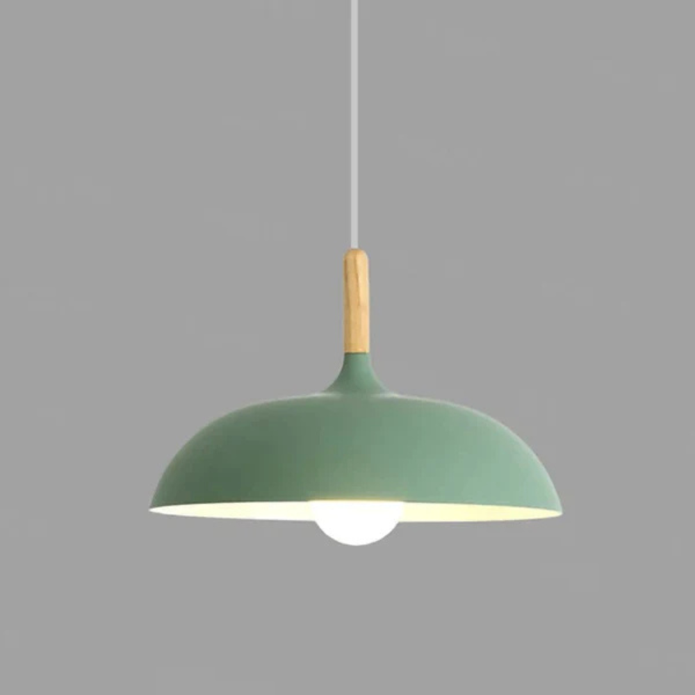Moderne nordisk loftlampe i skandinavisk egetræsdesign Hængelampe Tech Butik Grøn Varm Hvid dia35cm X h23cm