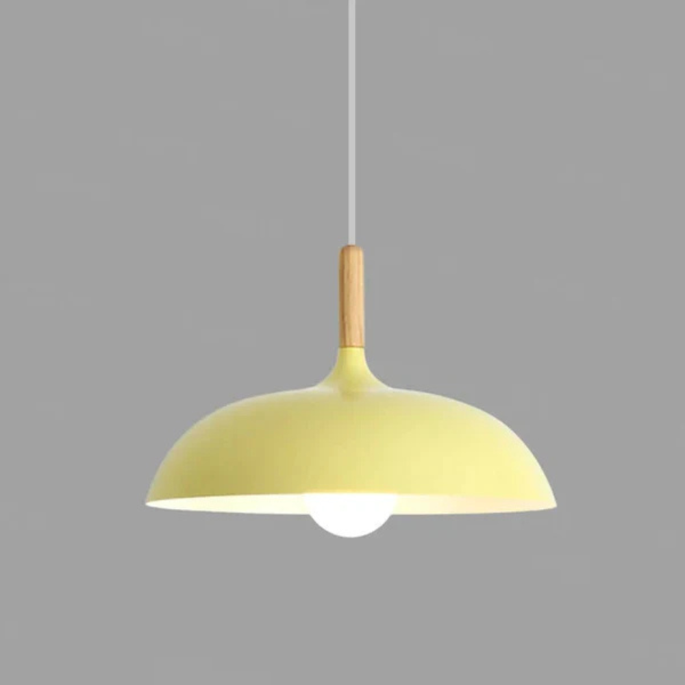 Moderne nordisk loftlampe i skandinavisk egetræsdesign Hængelampe Tech Butik Gul Varm Hvid dia35cm X h23cm