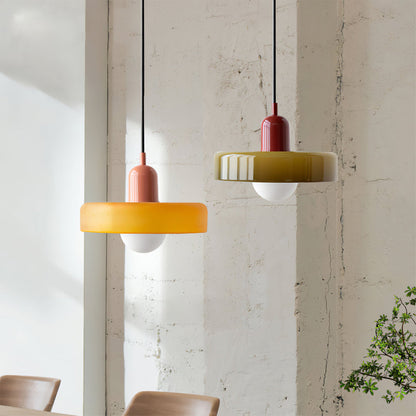 Moderne pendellampe med frostet diffuser og farverig lampeskærm Hængende lampe Tech Butik