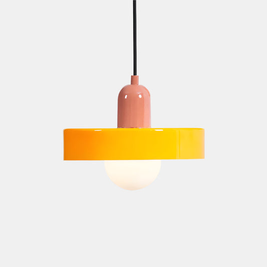 Moderne pendellampe med frostet diffuser og farverig lampeskærm Hængende lampe Tech Butik Ø 9.8″ x H 8.7″ / Dia 25cm x H 22cm Orange & Rosa rejer