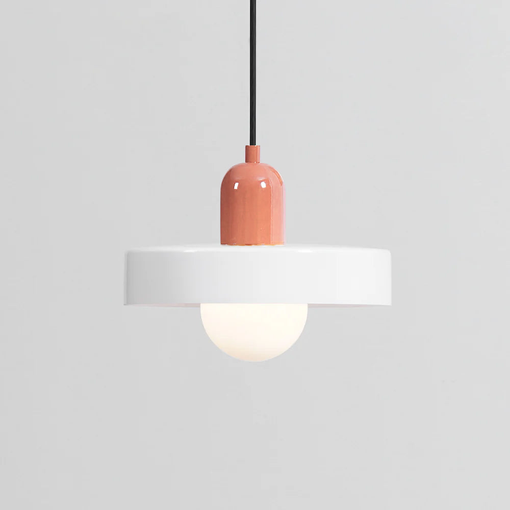 Moderne pendellampe med frostet diffuser og farverig lampeskærm Hængende lampe Tech Butik Ø 9.8″ x H 8.7″ / Dia 25cm x H 22cm Hvid & Rosa rejer
