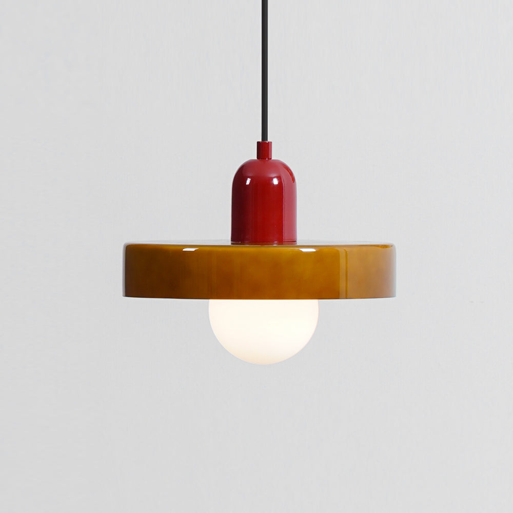 Moderne pendellampe med frostet diffuser og farverig lampeskærm Hængende lampe Tech Butik Ø 9.8″ x H 8.7″ / Dia 25cm x H 22cm Brun & Rød