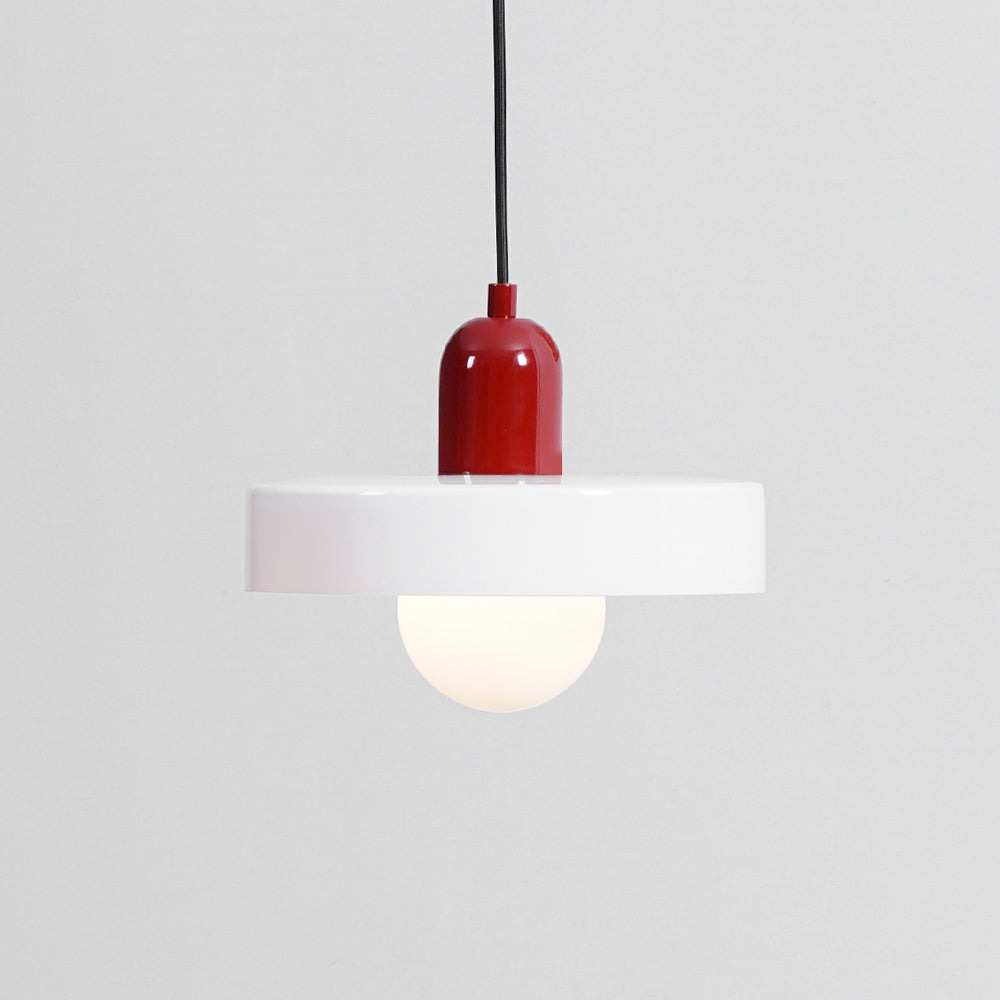 Moderne pendellampe med frostet diffuser og farverig lampeskærm Hængende lampe Tech Butik Ø 9.8″ x H 8.7″ / Dia 25cm x H 22cm Hvid & Rød
