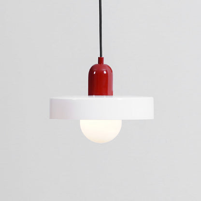 Moderne pendellampe med frostet diffuser og farverig lampeskærm Hængende lampe Tech Butik Ø 9.8″ x H 8.7″ / Dia 25cm x H 22cm Hvid & Rød