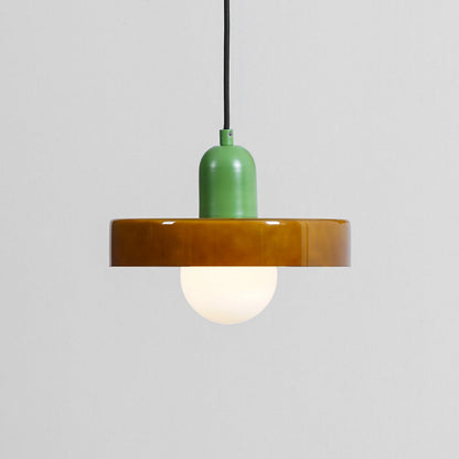 Moderne pendellampe med frostet diffuser og farverig lampeskærm Hængende lampe Tech Butik Ø 9.8″ x H 8.7″ / Dia 25cm x H 22cm Brun & Grøn