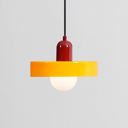 Moderne pendellampe med frostet diffuser og farverig lampeskærm Hængende lampe Tech Butik Ø 9.8″ x H 8.7″ / Dia 25cm x H 22cm Orange & Rød