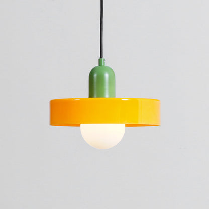 Moderne pendellampe med frostet diffuser og farverig lampeskærm Hængende lampe Tech Butik Ø 9.8″ x H 8.7″ / Dia 25cm x H 22cm Orange & Grøn