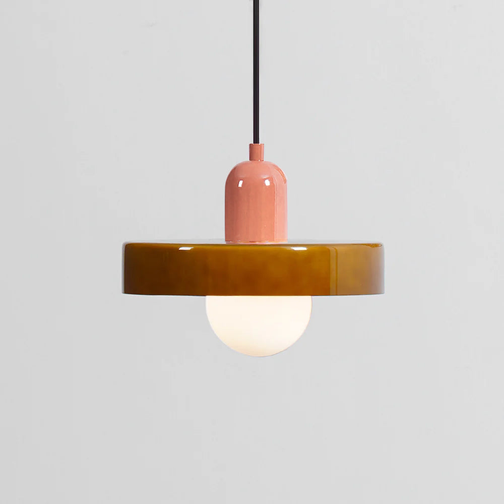 Moderne pendellampe med frostet diffuser og farverig lampeskærm Hængende lampe Tech Butik Ø 9.8″ x H 8.7″ / Dia 25cm x H 22cm Brun & Rosa rejer