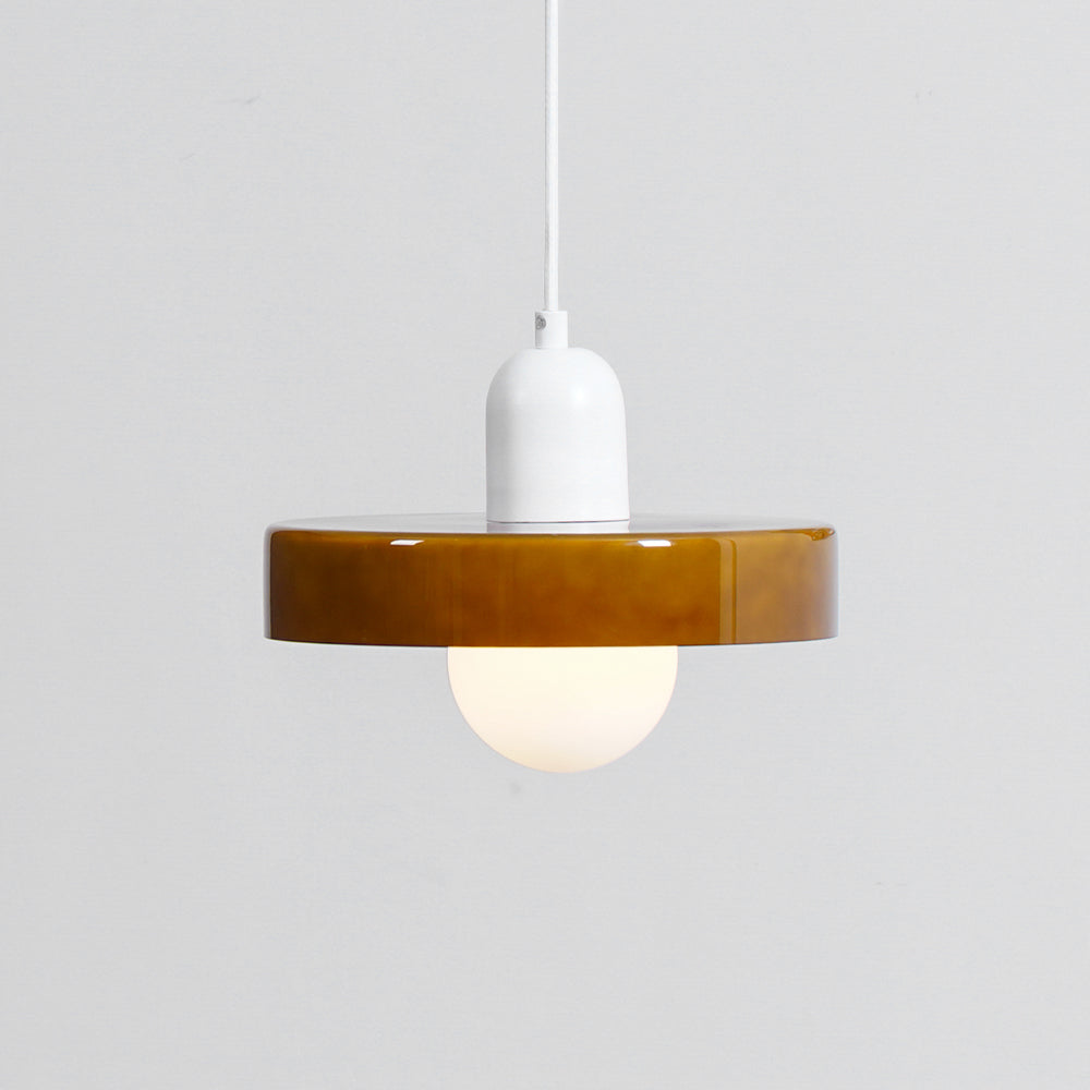 Moderne pendellampe med frostet diffuser og farverig lampeskærm Hængende lampe Tech Butik Ø 9.8″ x H 8.7″ / Dia 25cm x H 22cm Brun & Hvid
