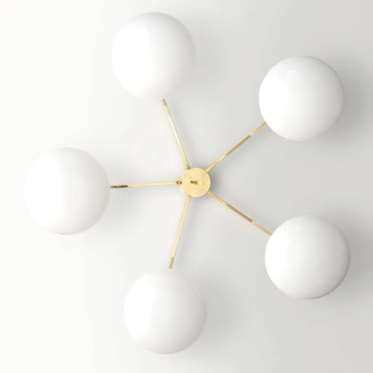 Moderne plafondlamp van ondoorzichtig glas met messing armen Loftslampe Tech Butik 5 Hoveder Ø 114 cm x H 22.5 cm Messing