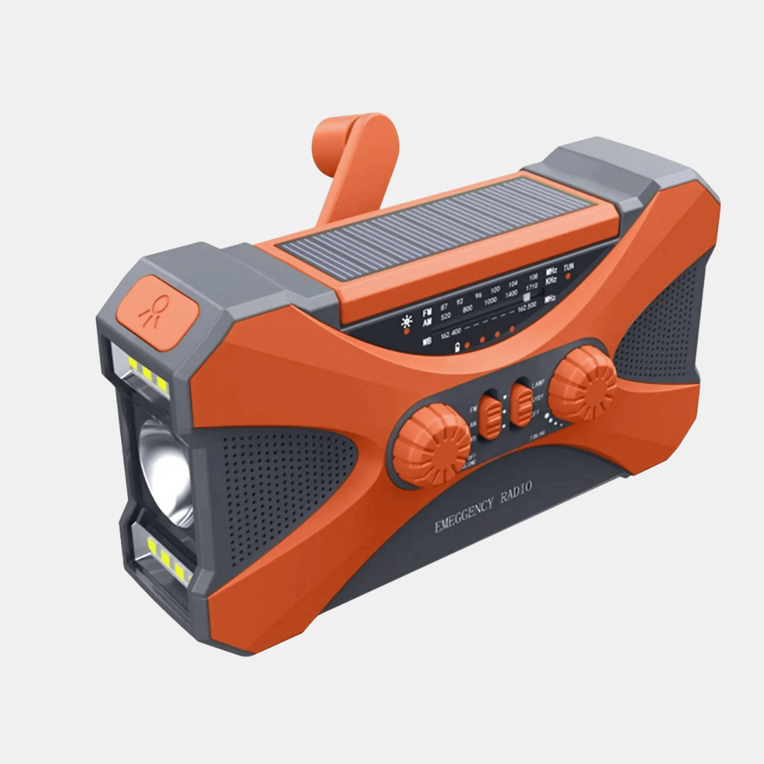 Multi-Power Nød- og Emergency Radio – 10.000mAh med Sol- og Håndsving Opladning Nødradioer Tech Butik Gulerodsorange