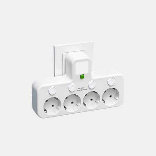 Multi-Stik Strømskinne – 2500W med Overspændingsbeskyttelse Elektriske stikkontakter og adaptere Tech Butik Hvid