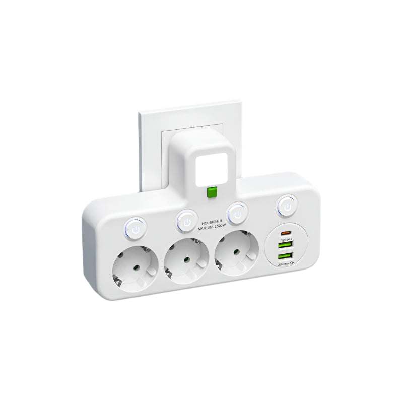Multifunktionel Stikdåse Med USB Og Type-C Tilslutninger Stikdåse Tech Butik Hvid USB