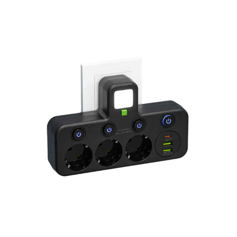 Multifunktionel Stikdåse Med USB Og Type-C Tilslutninger Stikdåse Tech Butik Sort USB