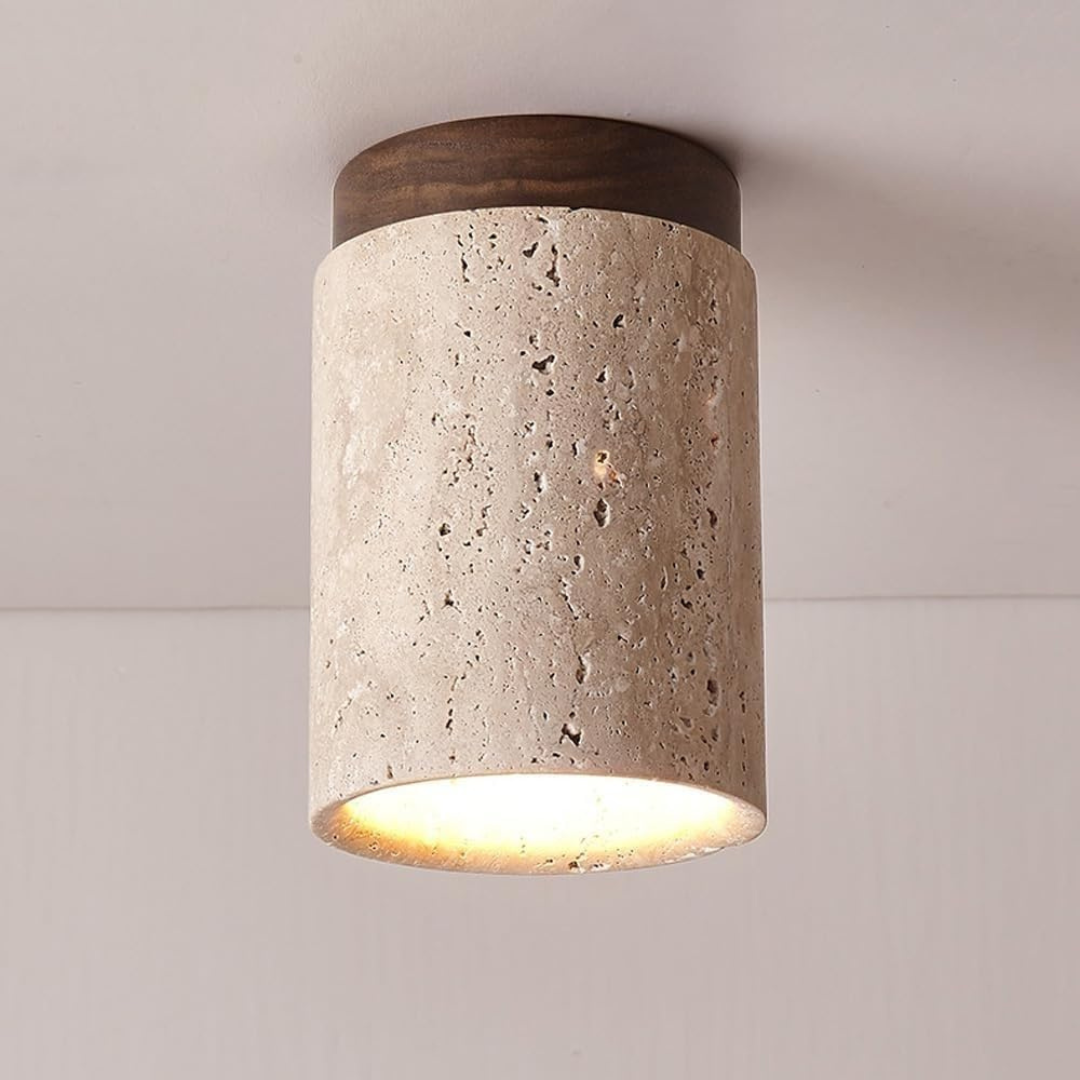 Naturlig travertin loftslampe til et moderne interiør Loftlamper Tech Butik Valnøddetræ Varm hvid