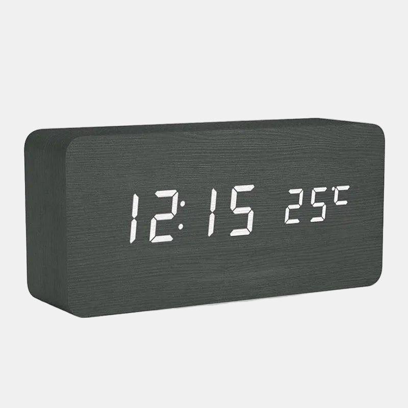 Moderne Træ Digital Ur med LED Tid- og Temperaturvisning Digitalt ure Tech Butik Sort