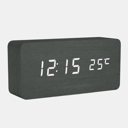 Moderne Træ Digital Ur med LED Tid- og Temperaturvisning Digitalt ure Tech Butik Sort
