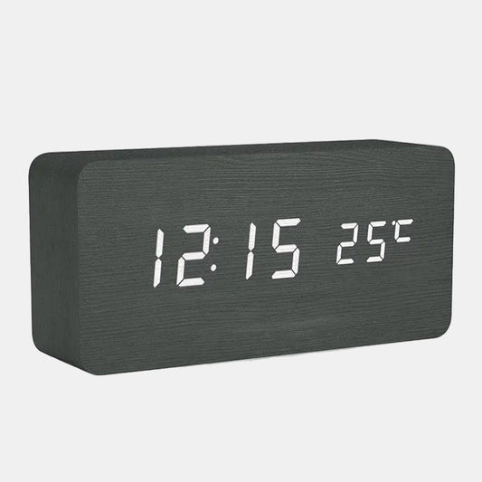 Moderne Træ Digital Ur med LED Tid- og Temperaturvisning Digitalt ure Tech Butik Sort