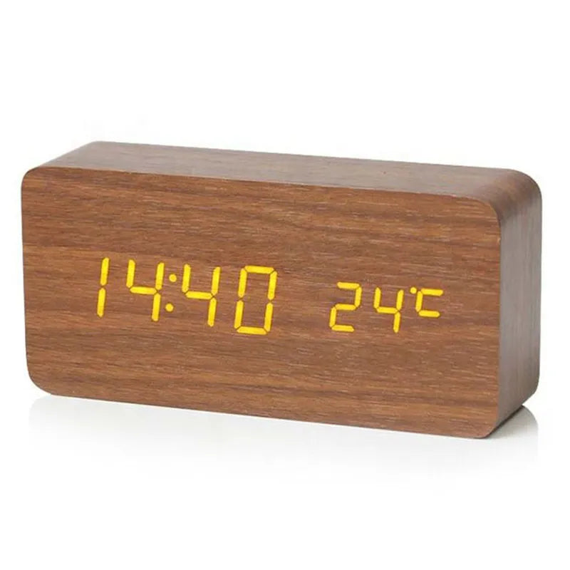 Moderne Træ Digital Ur med LED Tid- og Temperaturvisning Digitalt ure Tech Butik Brun