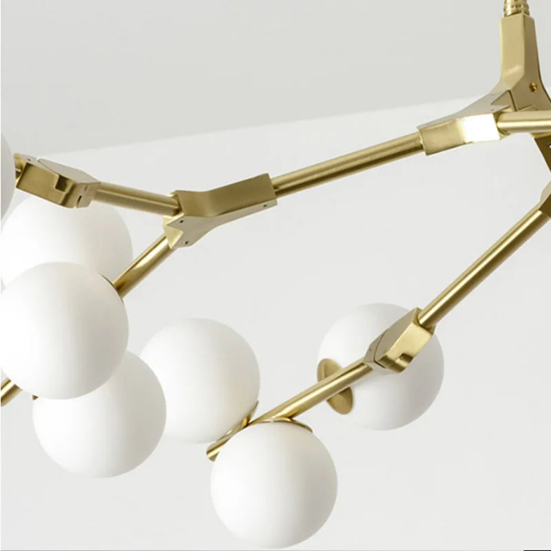 Nordiske Gren Loftlampe for Moderne Elegance Pendellampe Tech Butik Guld (12 hoveder) Længde 123cm x bredde 93cm x højde 40cm Varmt lys (3000K)