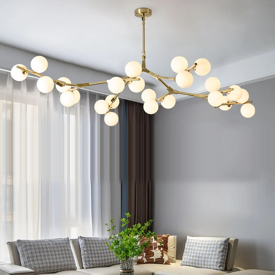 Nordiske Gren Loftlampe for Moderne Elegance Pendellampe Tech Butik Guld (24 hoveder) Længde 178cm x bredde 134cm x højde 40cm Varmt lys (3000K)