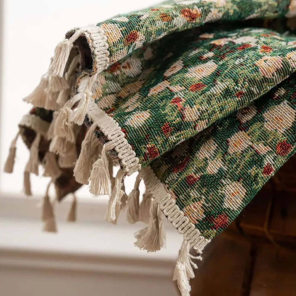 Ditsy Blomster Gardin med Frynser | Vintage Elegance med Boheme-Charme Gardinstænger og tilbehør Tech Butik