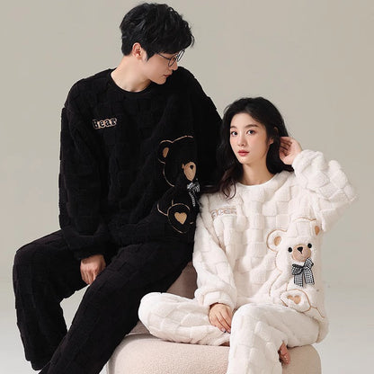 4-Piece Thick Flannel Pyjamasæt til Par – Sød, Varm og Komfortabel Couple Sleepwear Tech Butik