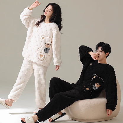 4-Piece Thick Flannel Pyjamasæt til Par – Sød, Varm og Komfortabel Couple Sleepwear Tech Butik