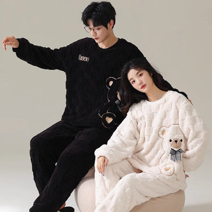 4-Piece Thick Flannel Pyjamasæt til Par – Sød, Varm og Komfortabel Couple Sleepwear Tech Butik