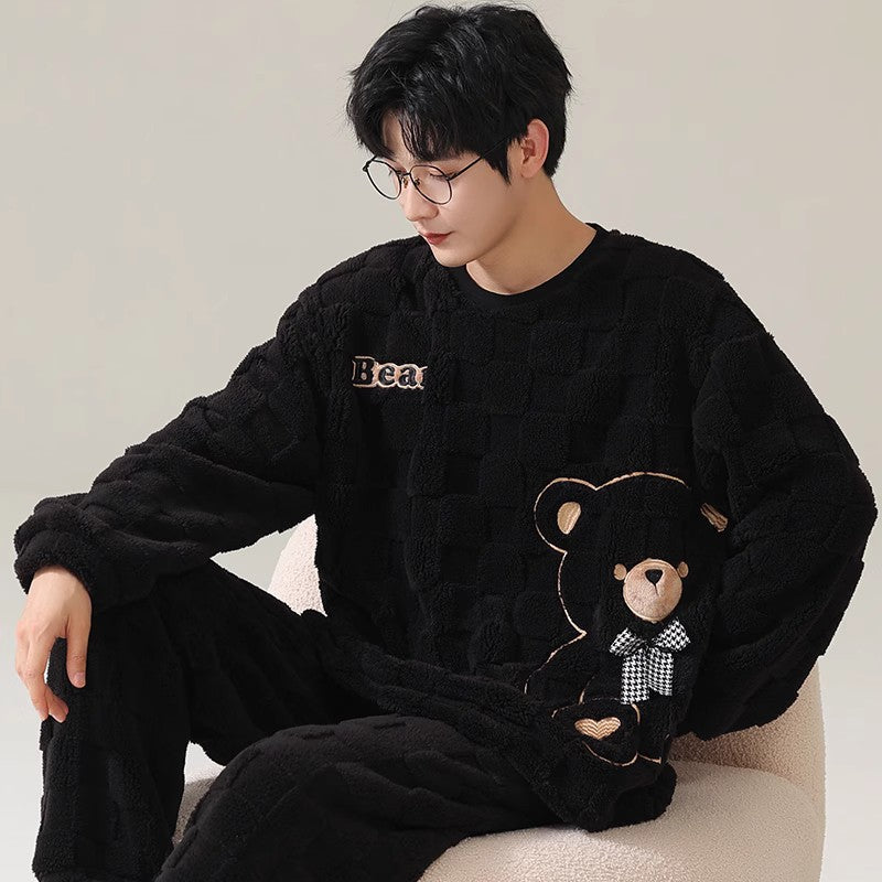 4-Piece Thick Flannel Pyjamasæt til Par – Sød, Varm og Komfortabel Couple Sleepwear Tech Butik