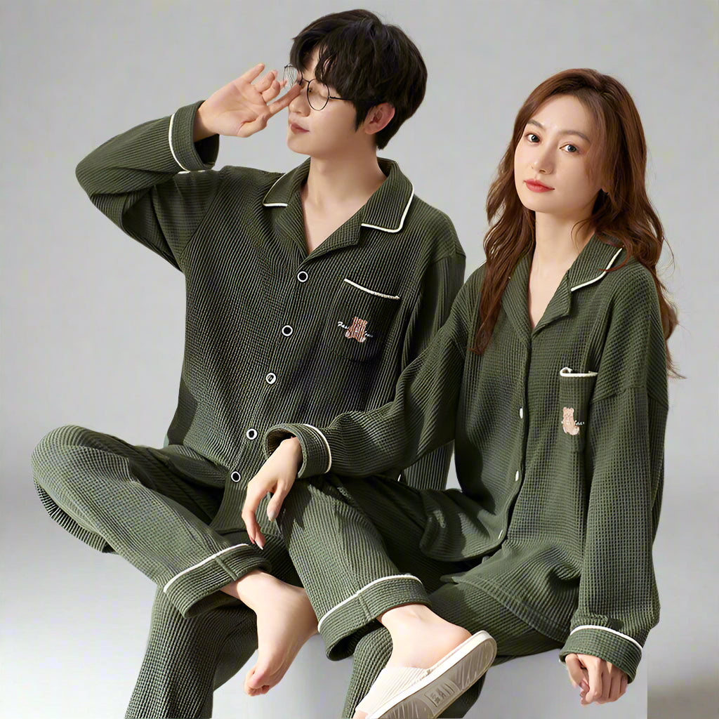 Matchende Par-Bjørnepyjamas – Pyjamasæt i Økologisk Bomuld Couple Sleepwear Tech Butik
