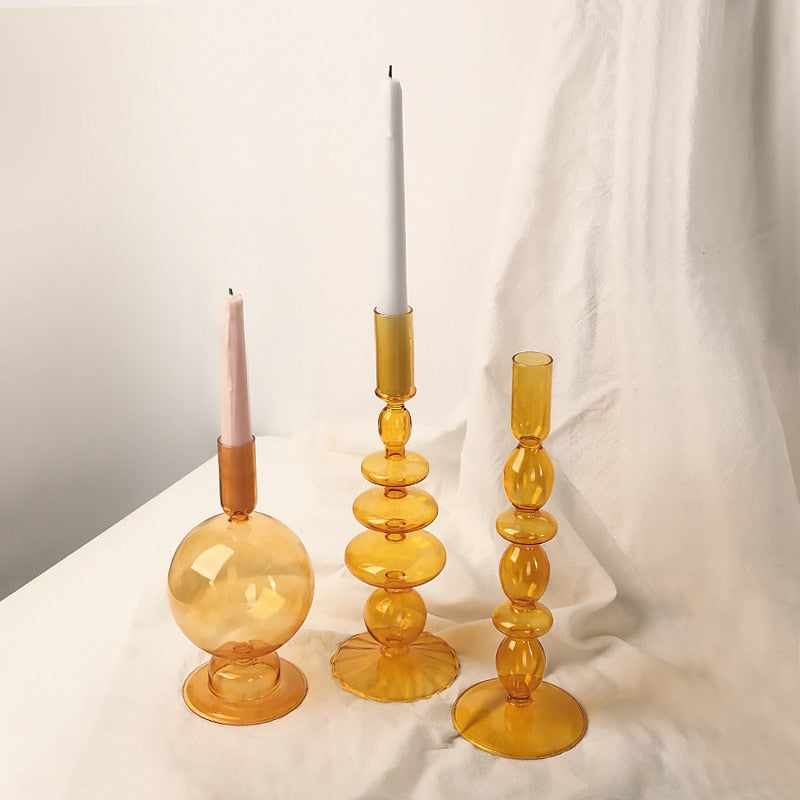 Farverige Borosilikat Glas Lysestager med Abstrakt Charme Candle Holders Tech Butik
