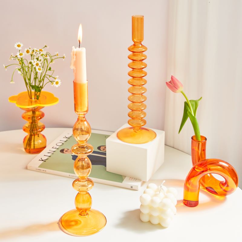 Farverige Borosilikat Glas Lysestager med Abstrakt Charme Candle Holders Tech Butik