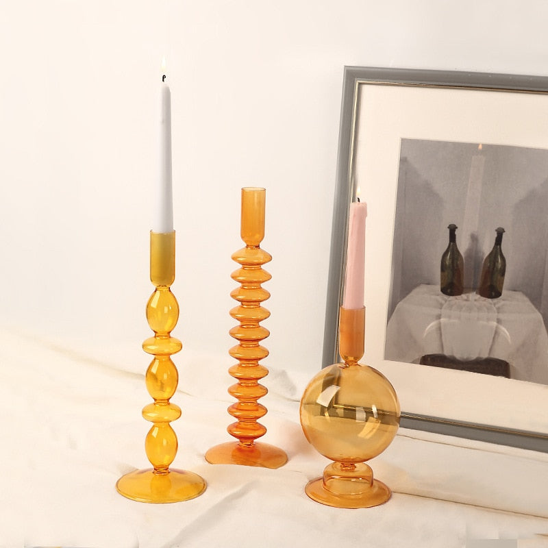 Farverige Borosilikat Glas Lysestager med Abstrakt Charme Candle Holders Tech Butik